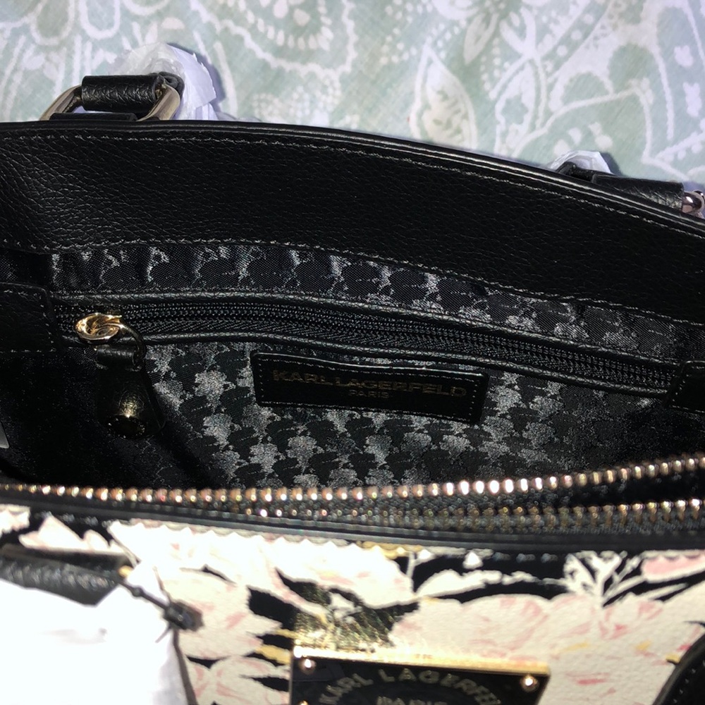 Karl Lagerfeld Paris Black Floral Satchel NWT - Picture 6 of 7